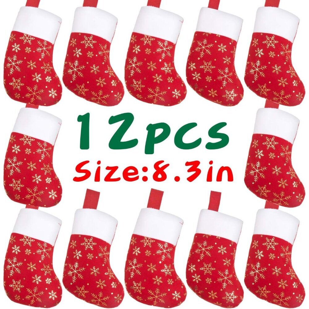Christmas Mini Stockings,12 Pcs Felt Glitter Snowflake Stockings for Christmas T